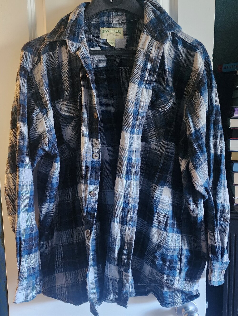 Rustic Ridge Blue/White Plaid Flannel Button Down Size XL